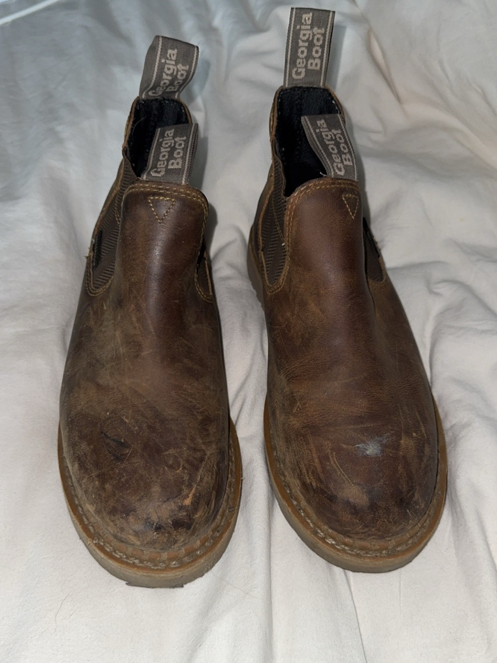 Georgia Boot Brown Leather Slip-On Work Boots
